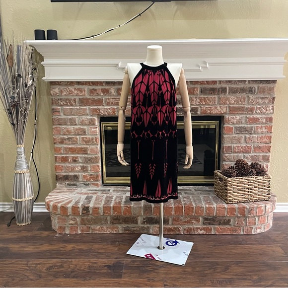 VINTAGE Y2K silk Max Studio red and black velvet accented dress / S / NWOT - Picture 6 of 12